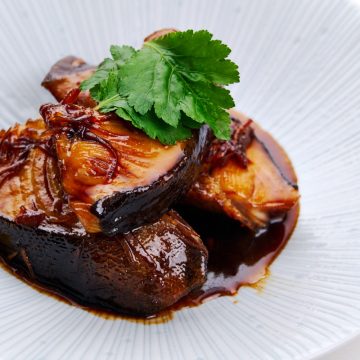 A succulent plate of Soy Sauce Braised Black Cod (Gindara Nitsuke)