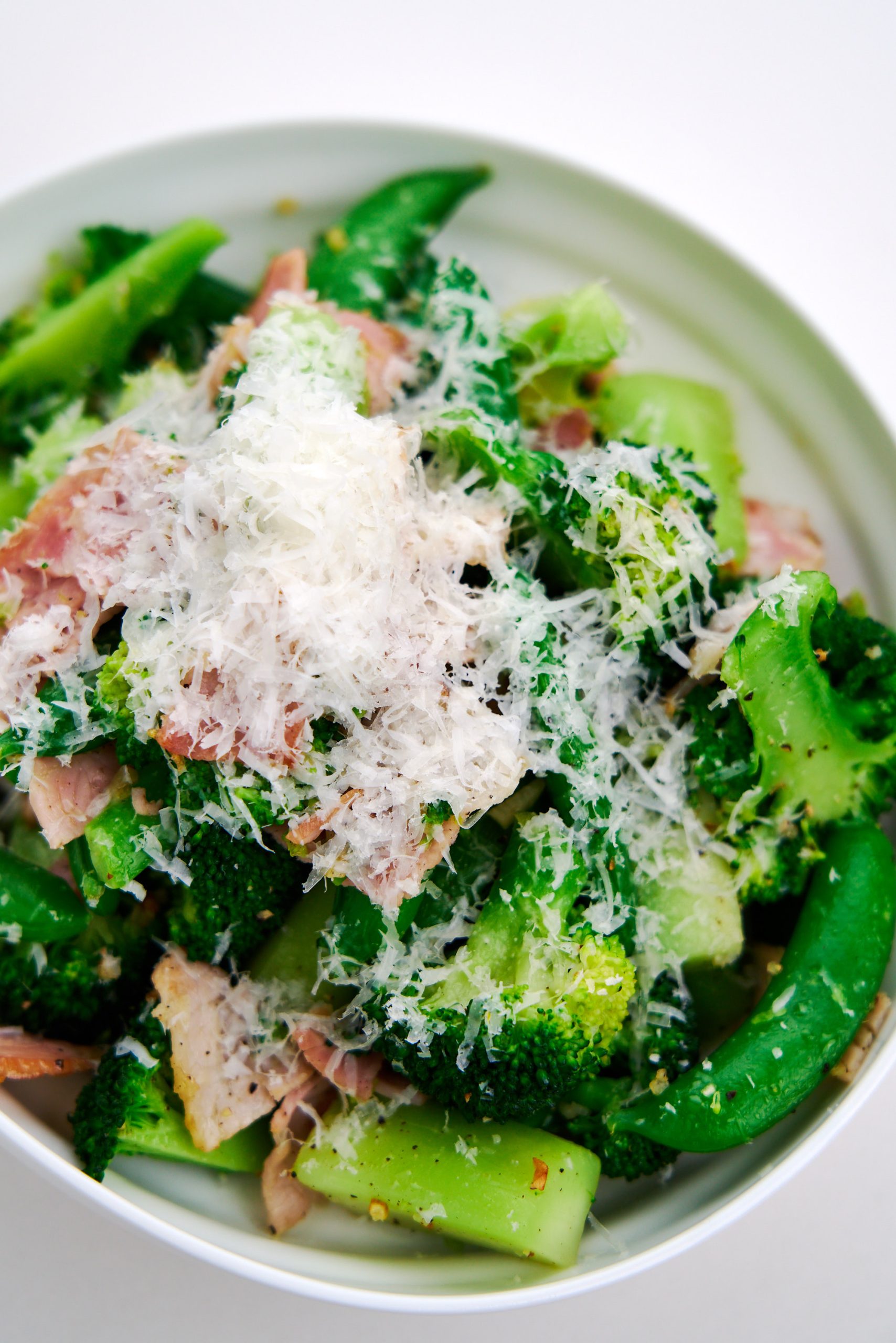 Broccoli, Snap Peas, and Ham, ready to serve