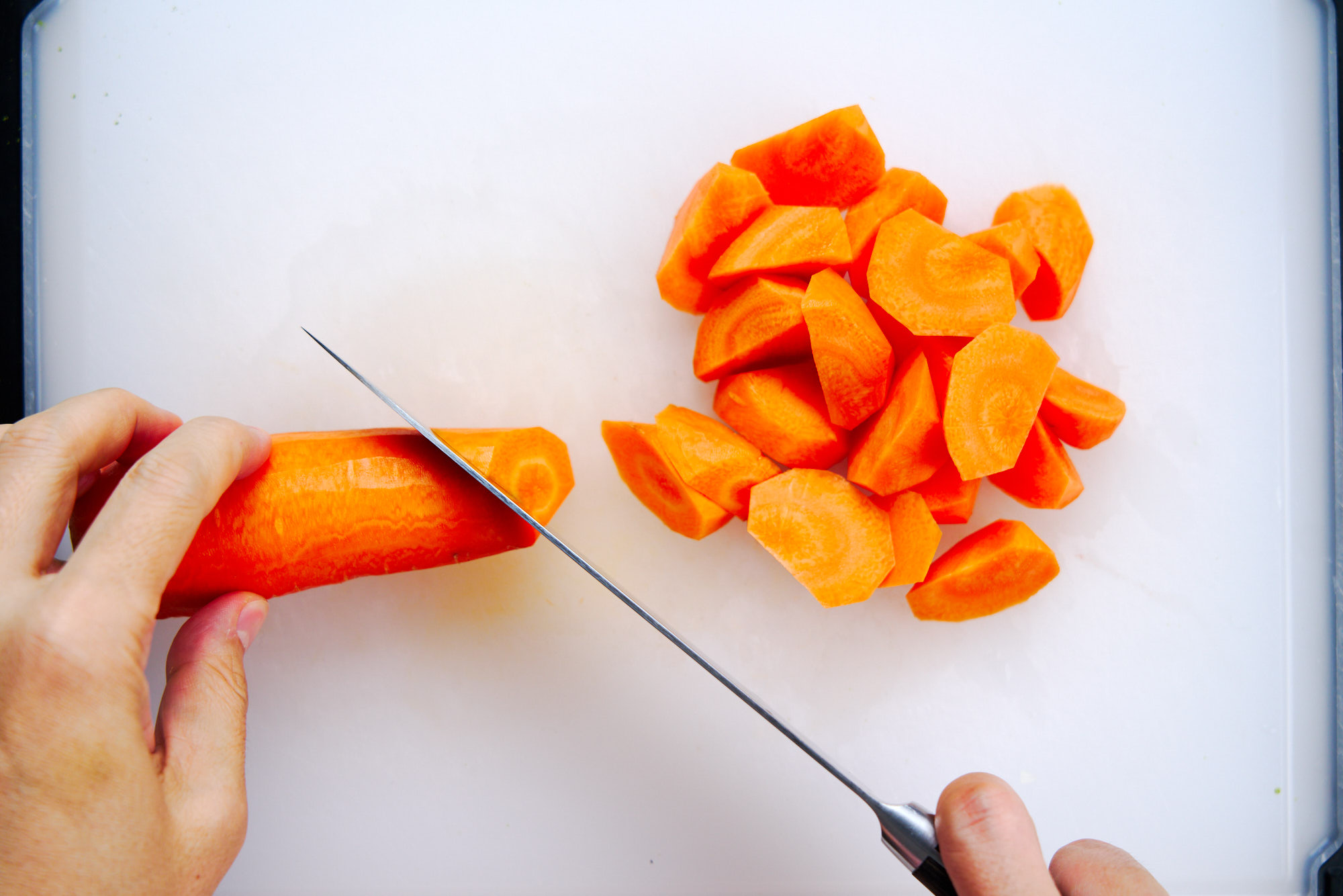 Cutting carrots for Sweet & Savory Carrots & Pork