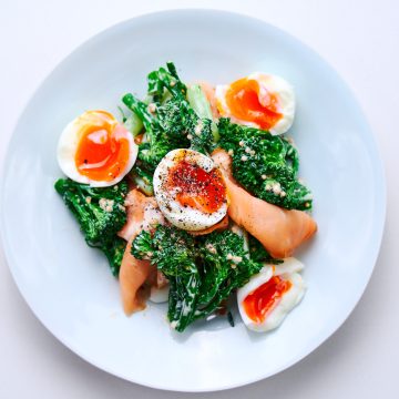 Broccolini with Smoked Salmon and Eggs from above.
