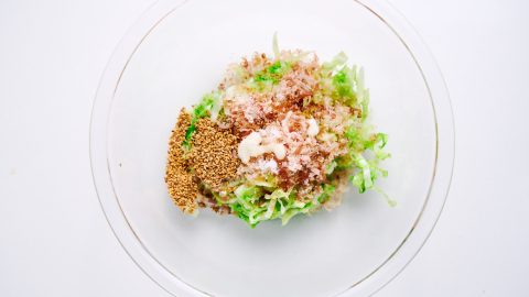 Ingredients for Gyoza Salad in a bowl.