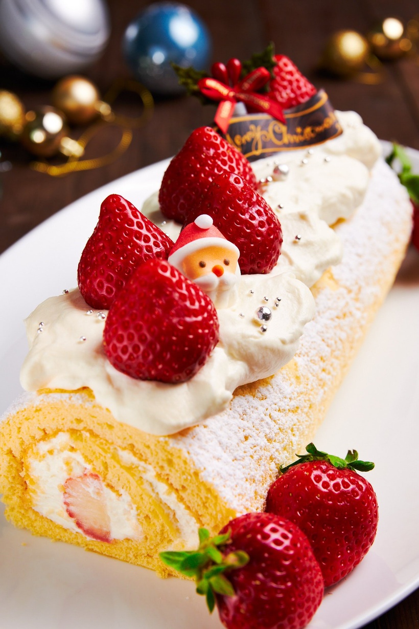 Cake roll with strawberries is traditional for Christmas in Japan