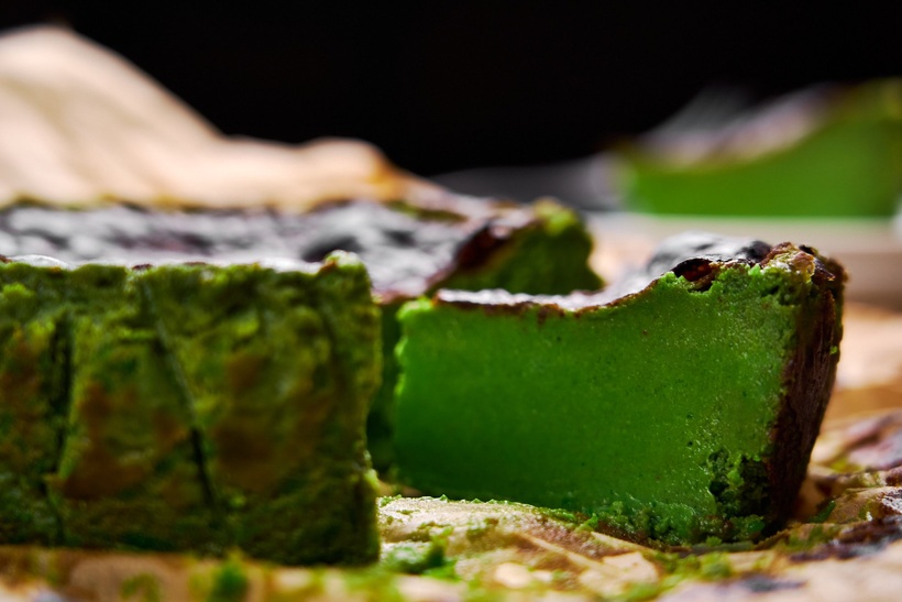 Emerald green Matcha Basque Cheesecake