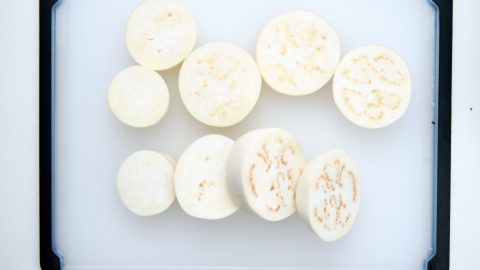 Slices of white eggplant for White Eggplant Steak with Butter Soy Sauce