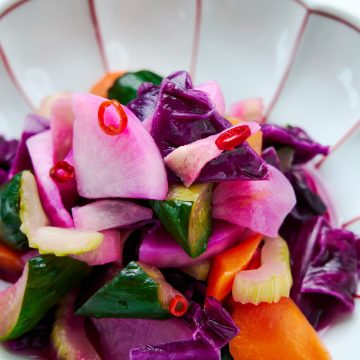 This rainbow of colorful pickled vegetables is the perfect palate cleanser.
