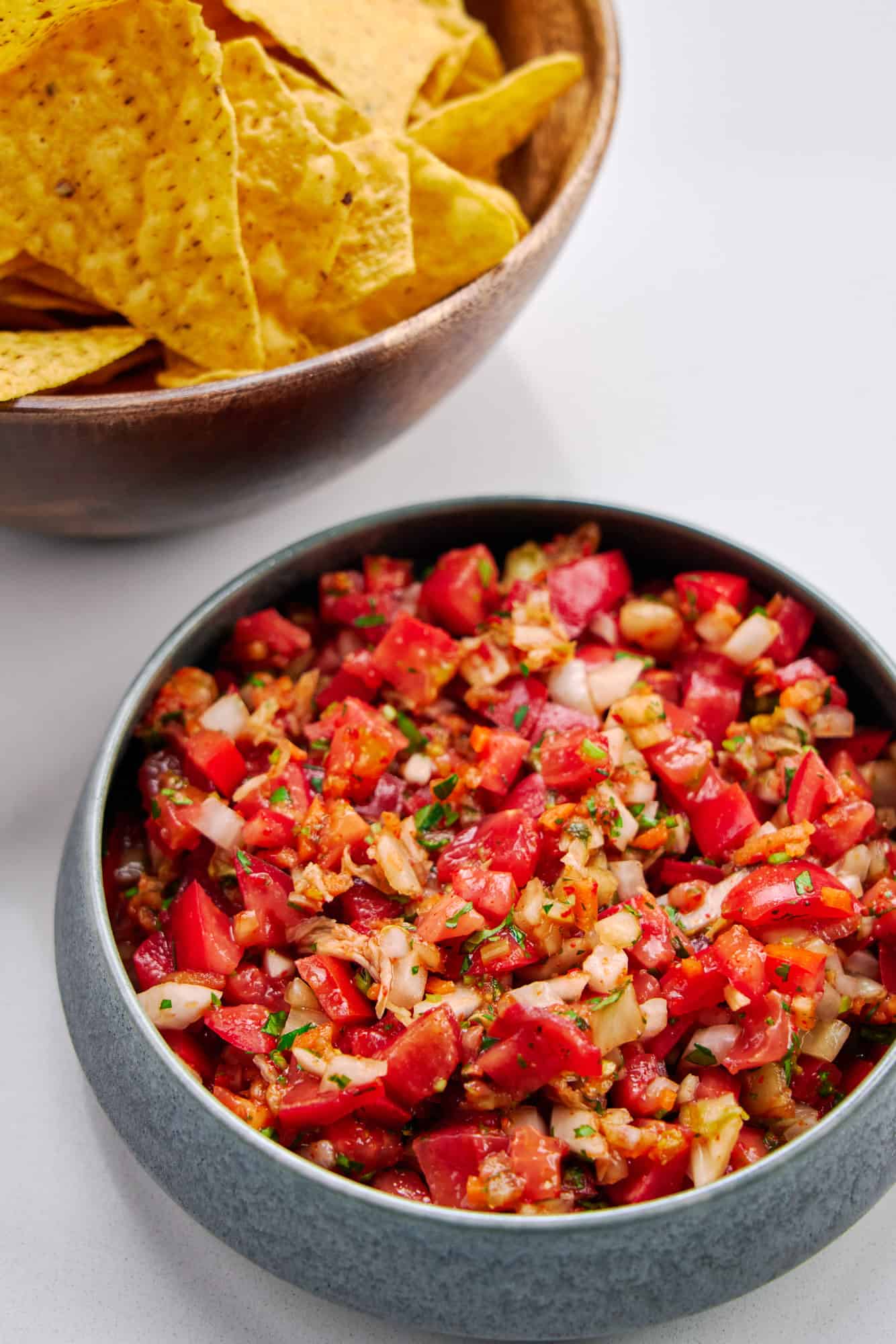 Vibrant and flavorful, a little kimchi takes this tomato salsa to the next level.