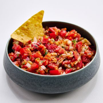 Minced kimchi makes this easy 4 ingredient salsa pop.