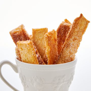White mug with sweet and buttery Japanese rusk.