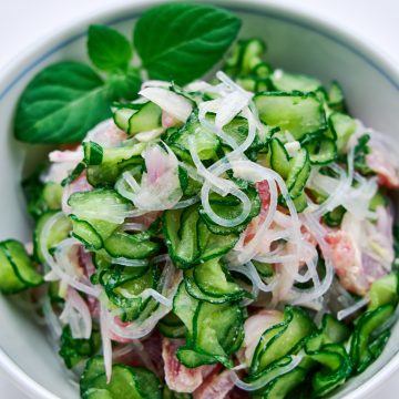 This refreshing glass noodle salad with tuna ceviche and mint is perfect for a hot summer day.