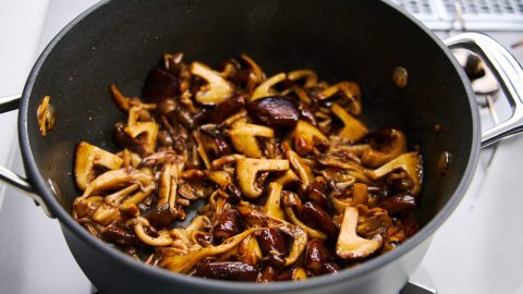 Mixed mushrooms glazed with basamic vinegar and soy sauce.