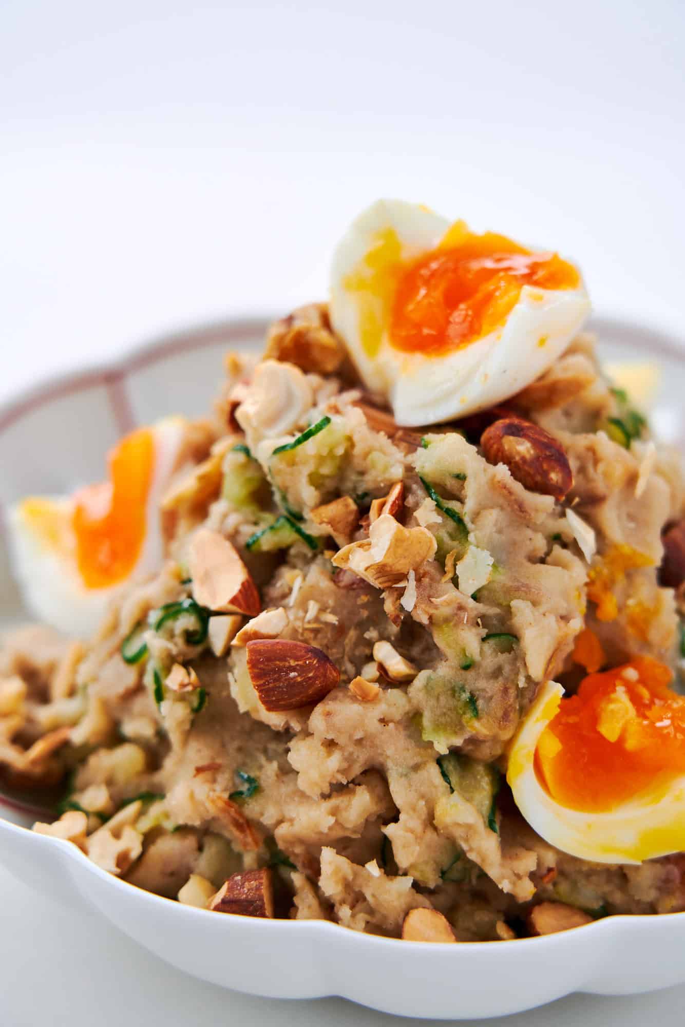 Five spice potato salad with smoked nuts and soft boiled eggs.
