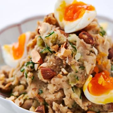 Five spice potato salad with smoked nuts and soft boiled eggs.