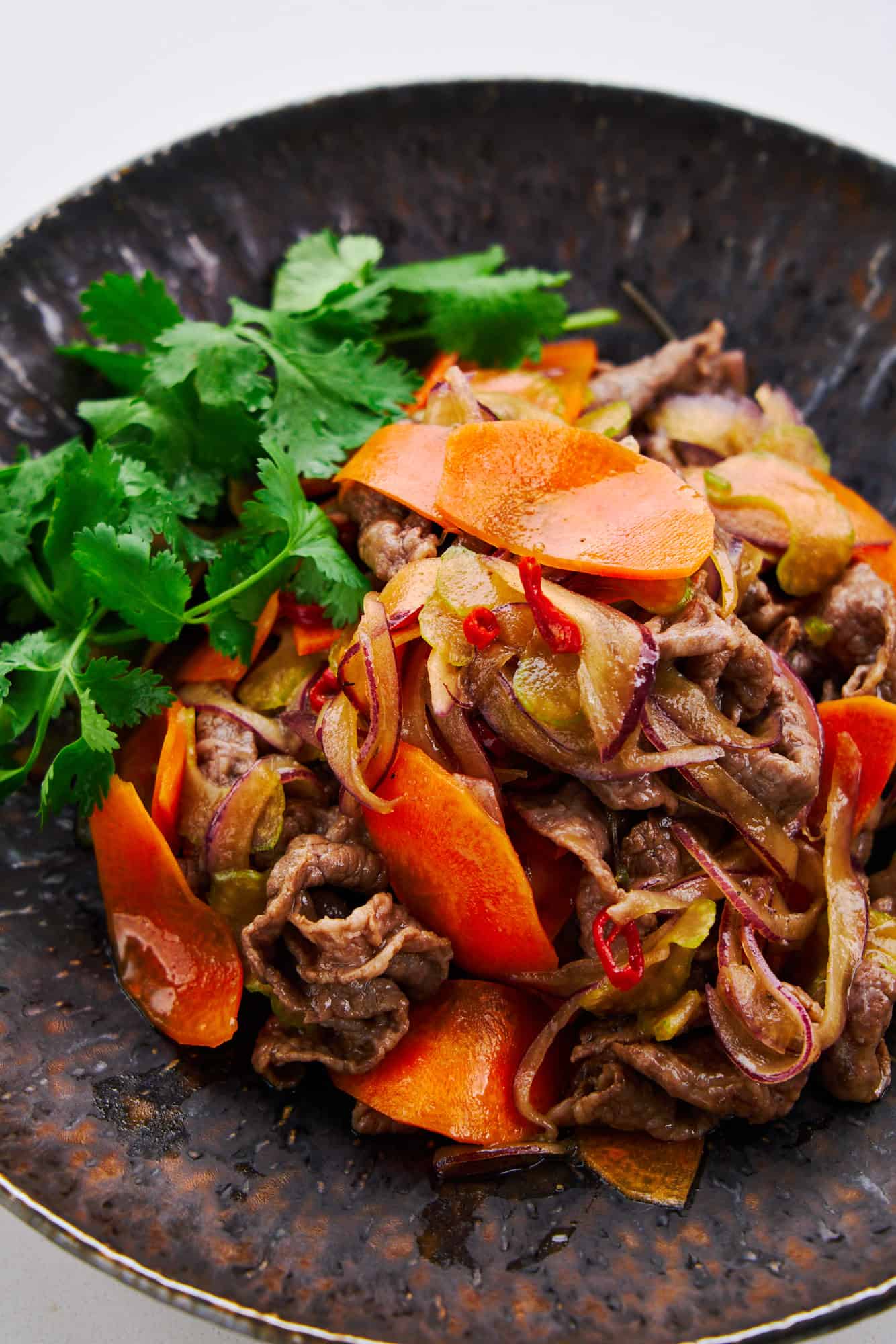 A delicious dish of marinated beef and vegetables