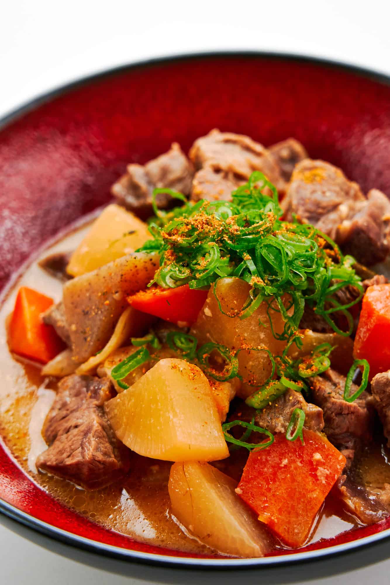 Closeup of Beef and Miso Stew.