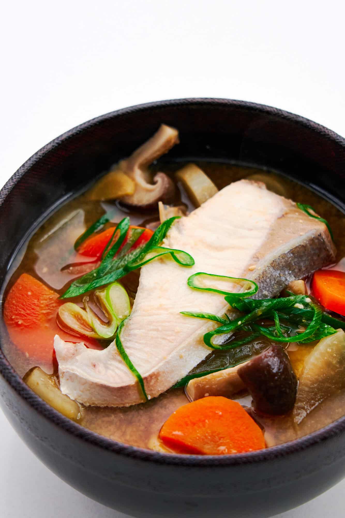 Burijiru is a classic Japanese winter stew with buri (fatty hamachi) and loads of veggies and mushrooms in miso broth.