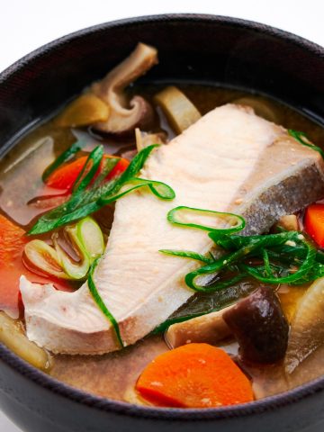 Burijiru is a classic Japanese winter stew with buri (fatty hamachi) and loads of veggies and mushrooms in miso broth.