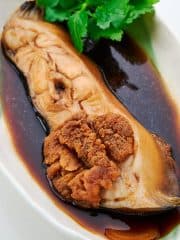Nitsuke of flounder with ginger and soy.