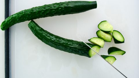 Oblique cut cucumbers.