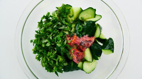 Salad ingredients ready for mixing.