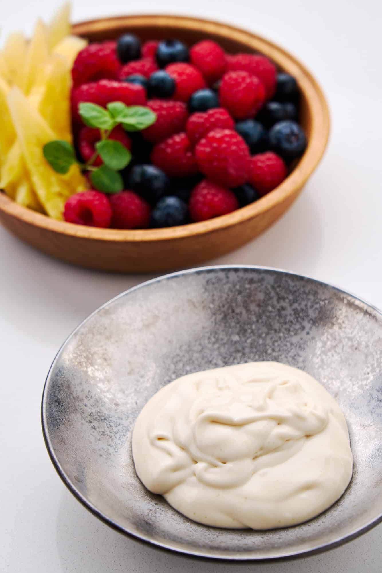 Creamy and satisfying vanilla maple fruit dip.