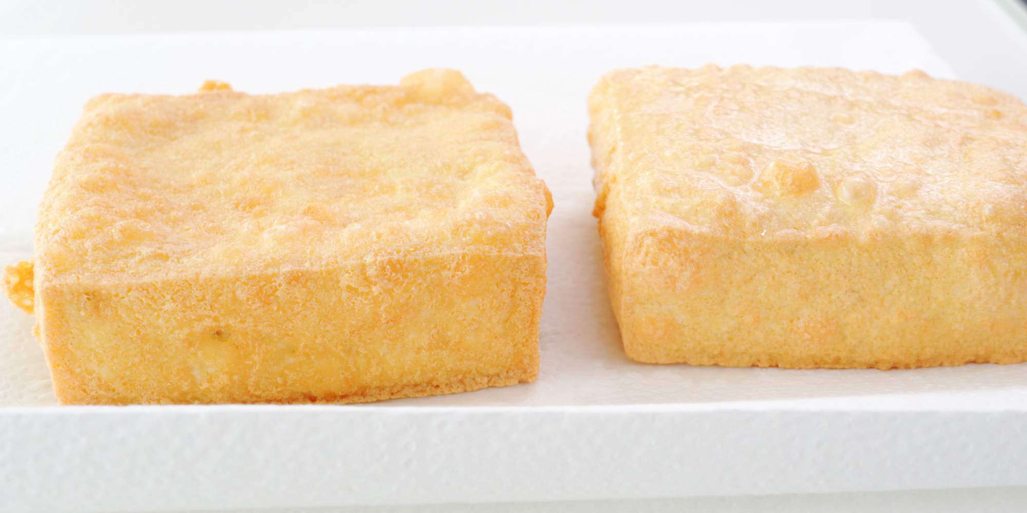 Blocks of freshly fried tofu, or atsuage.