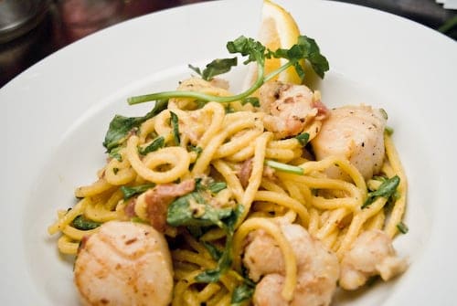 Seafood pasta with Meyer lemon.