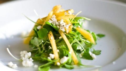 green peach salad with simple lime dressing Green peach salad with feta