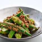 Delightful okra topped with toasty sesame seeds.