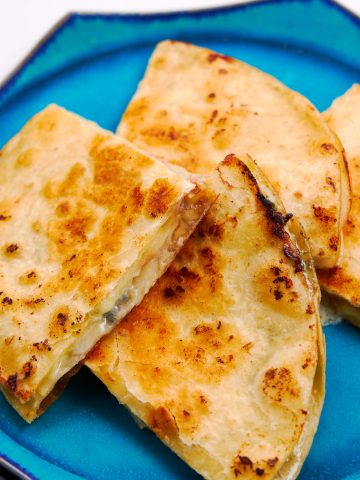 Crispy, cheesy, buttery blue cheese and apple quesadilla.