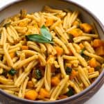 A bowl of savory kabocha squash pasta.