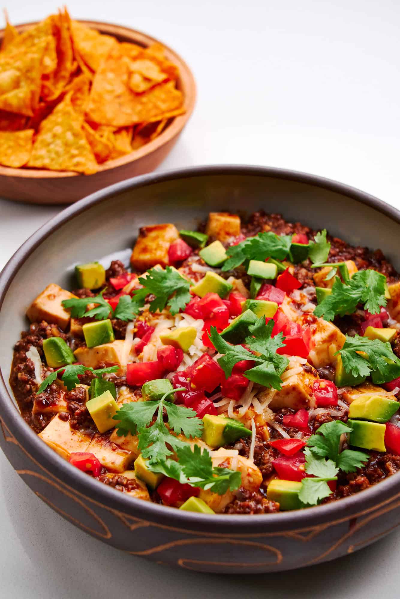 Spicy and rich, this mashup of tacos and Mapo tofu is colorful and spicy.