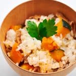 Kabocha pumpkins cooked with rice is an autumn favorite in Japan.