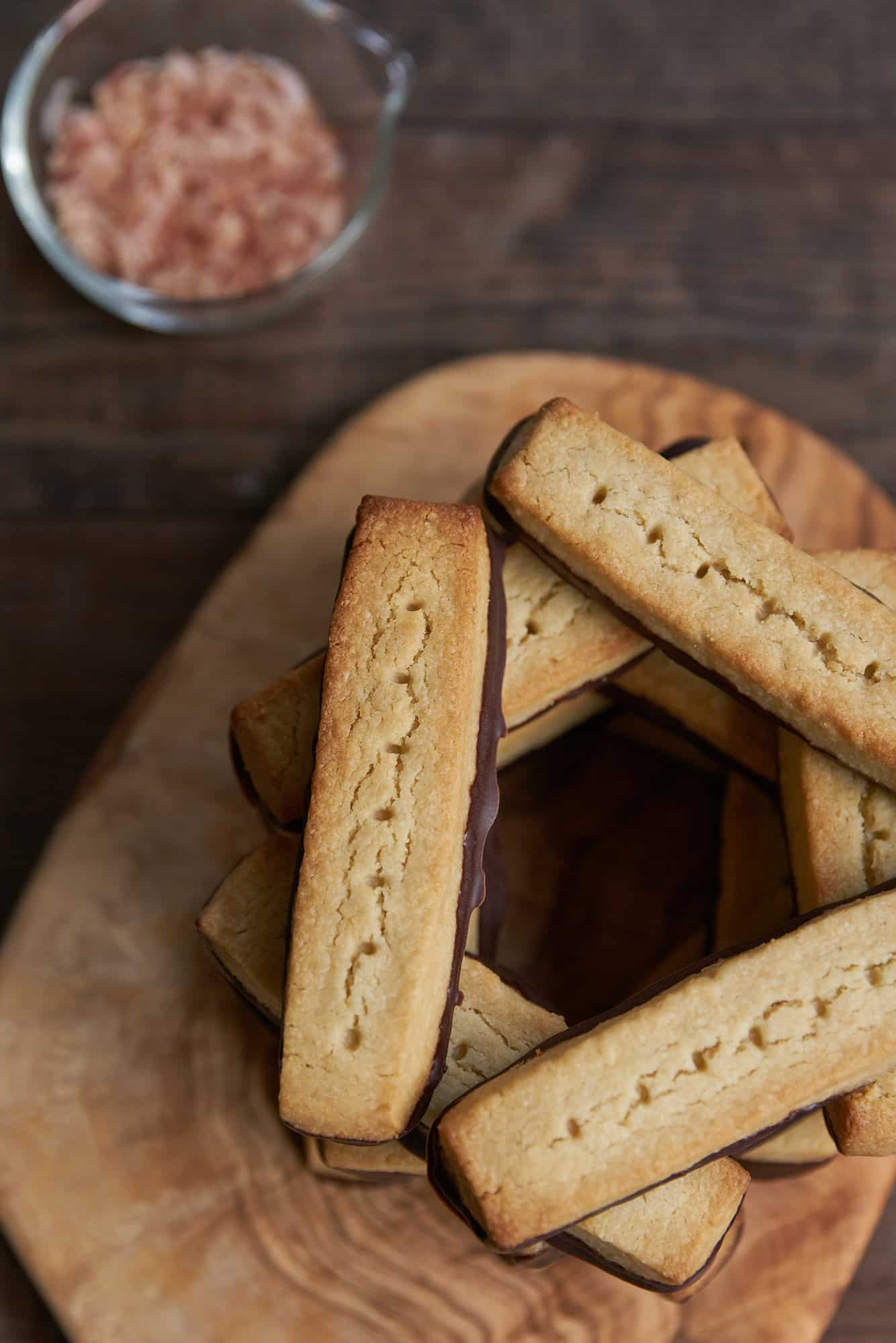 Chocolate dipped shortbread.