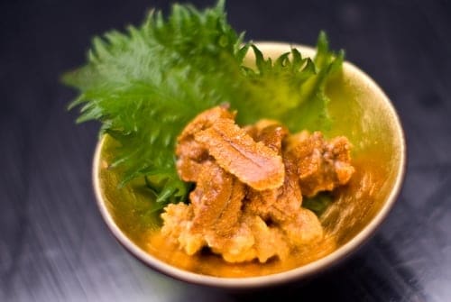 A bowl of salt cured and steamed uni.