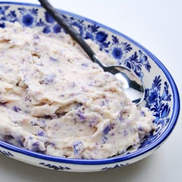 Rustic purple cauliflower mashed potatoes.