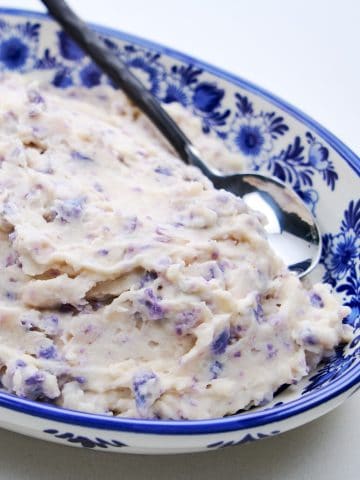 Rustic purple cauliflower mashed potatoes.