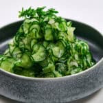 Salted cucumber and celery combined with basil leaves and sushi vinegar.