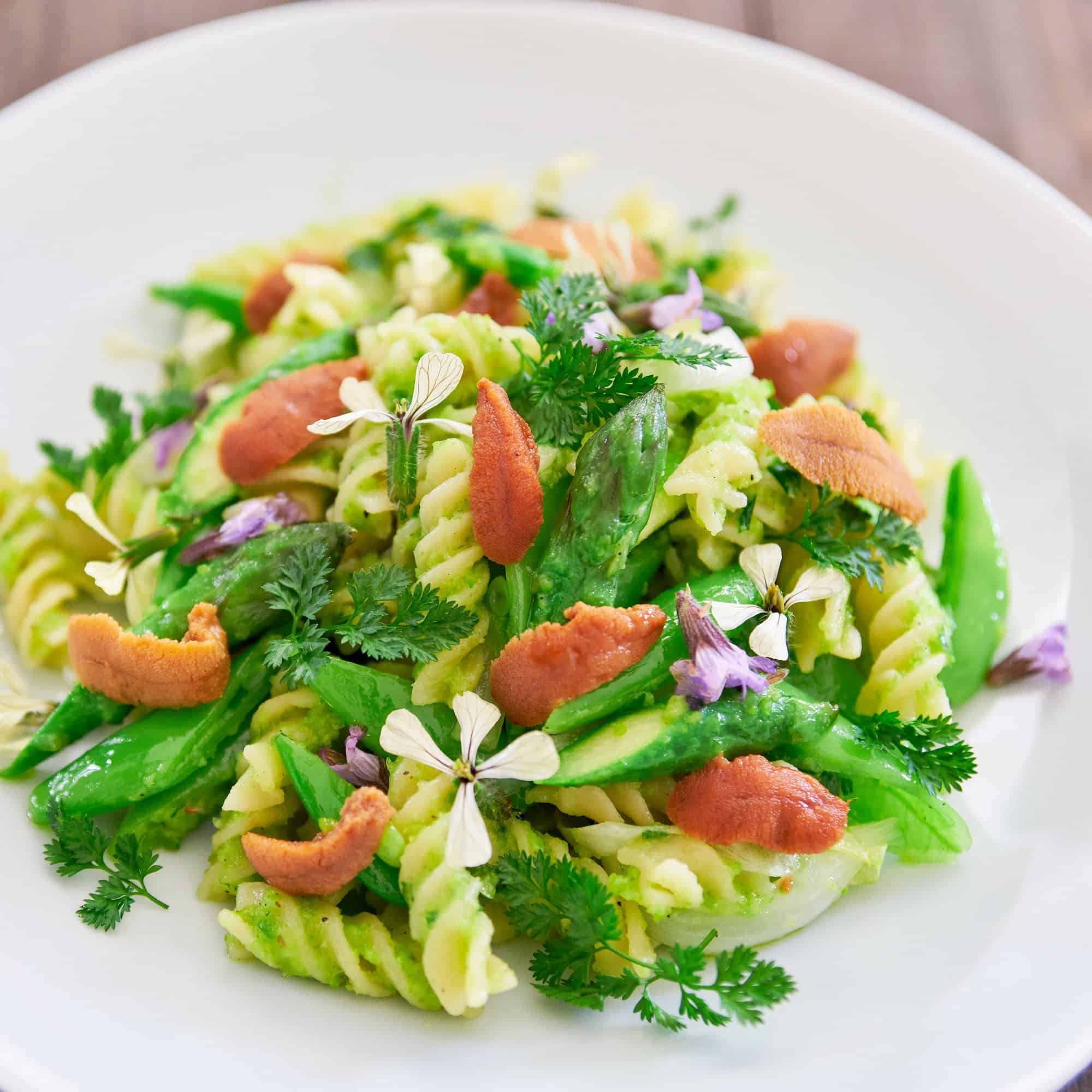 Spring Pasta on a plate.