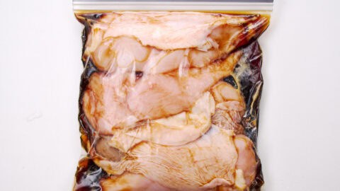 Chicken breasts in chashu brine.