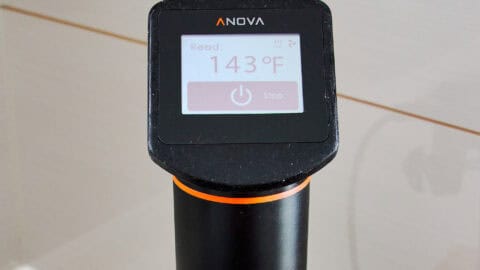 Closeup of the immersion circulator set at 143 degrees.