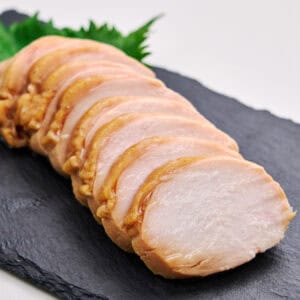 Juicy chicken chashu slices ready for a bowl of ramen.