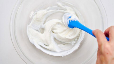 Mixing the dressing for Japanese sweet potato salad.