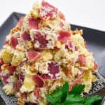 A towering mound of Japanese Sweet Potato Salad.