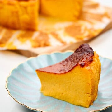 A slice of Kabocha Basque Cheesecake on a plate.
