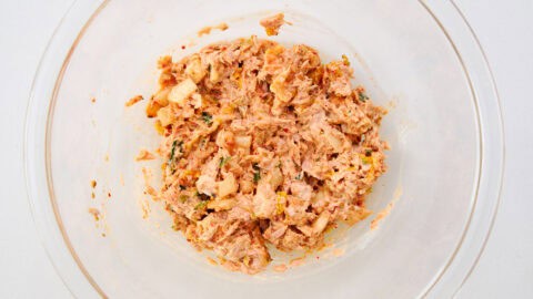 Tuna marinated in kimchi.