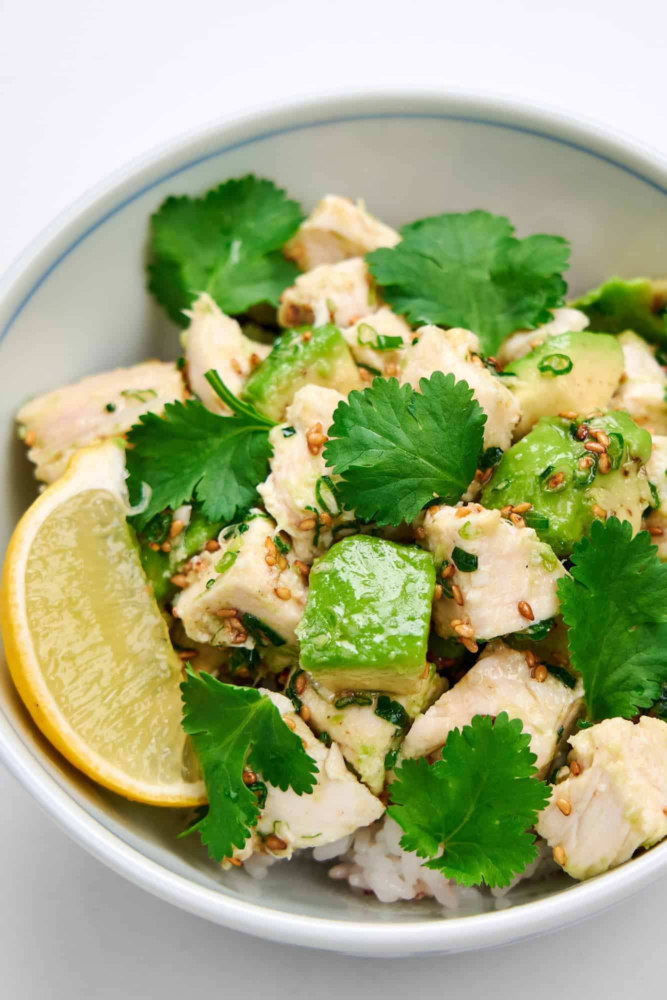 Chicken and Avocado Rice Bowl from above.