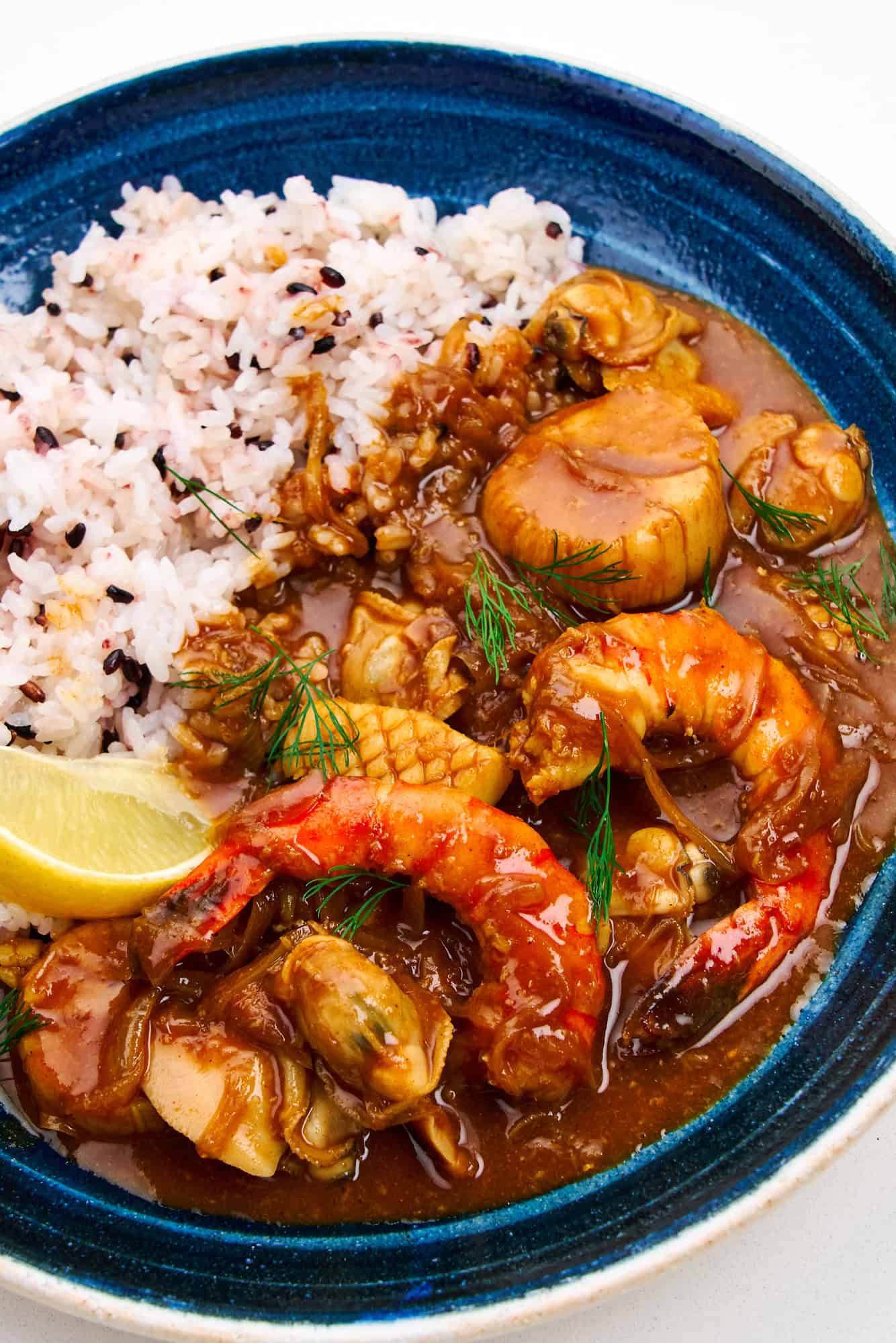 Close up view of Japanese Seafood Curry.