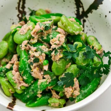 Fava beans and tuna with a bright lemony dressing.
