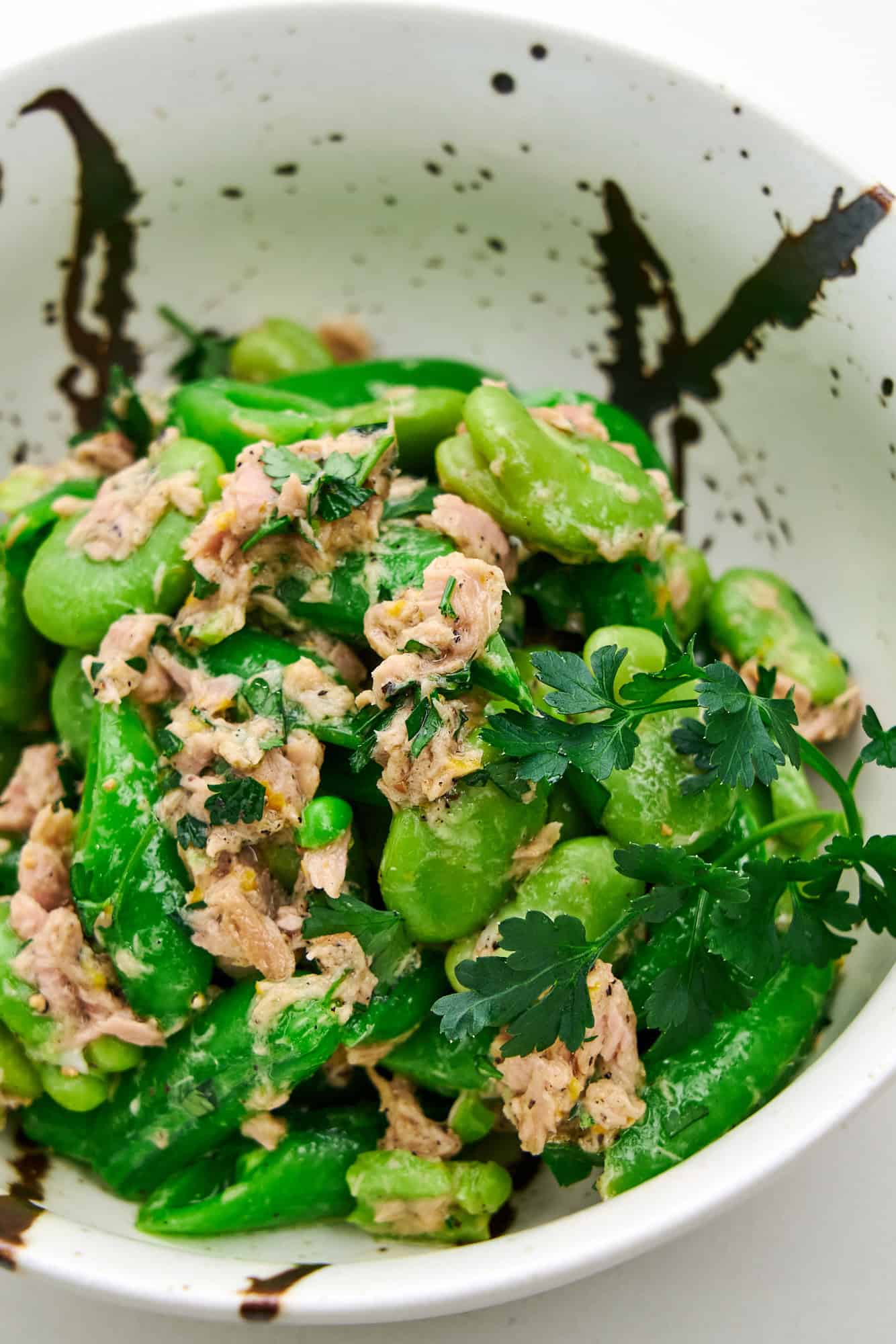 Fava beans and tuna with a bright lemony dressing.
