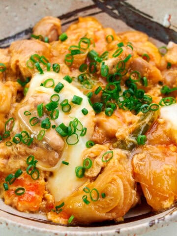 Oyakodon chicken and egg bowl amped up with an addition of miso.